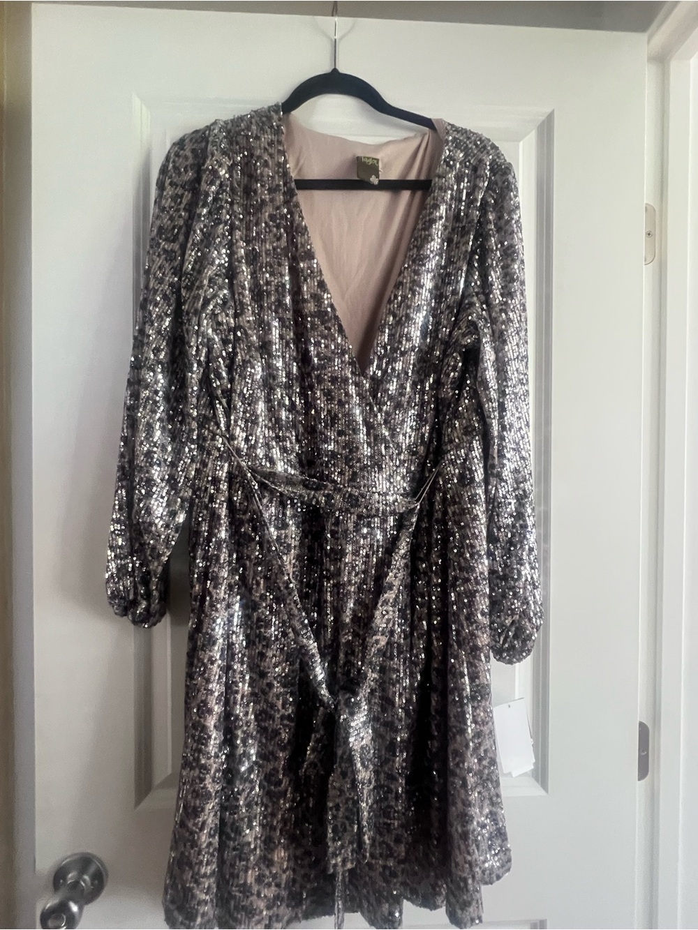 Taylor Pale Blush Sequin Wrap Dress